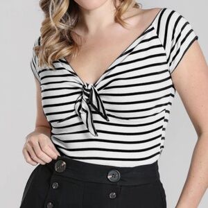 Hell Bunny - Dolly Top in Black and White Stripes (Size XL)